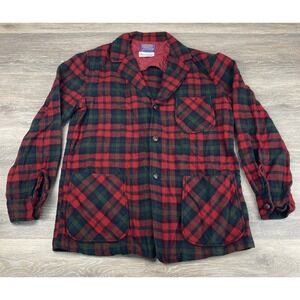 Vintage Pendleton Virgin Wool Shirt Jacket Shacket 70s Red Green 3 Pocket Sz Med